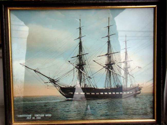 An original color photo of the U S S Constitution in Vineyard Sound July 30, 1931